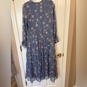 Patrons of Peace Blue Floral Ruffled LS Maxi Dress Women’s Small NWT Lined